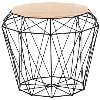 Beliani Beliani - Mesa auxiliar con base de madera clara y metal negro tapa extraíble alambre estilo glamour Elida