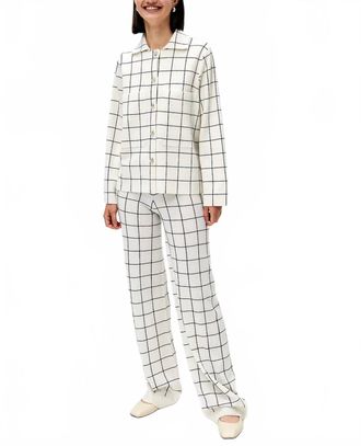Allude Plaid Cashmere Blend Sweater Jacket In Ivory