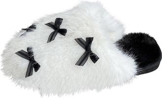 Generic Womens Winter Fleece Fur Lining Slippers Slip On Winter Warm Cozy Mules Slippers Indoor Outdoor Soft Shoes with Memory Foam