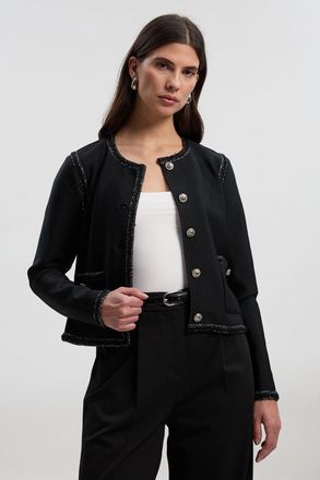 Karen Millen Womens Figure Form Bandage Trim Detail Knit Jacket - Black - Size X-Small