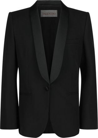 Valentino VLogo Contrast Trim Double-Breasted Blazer