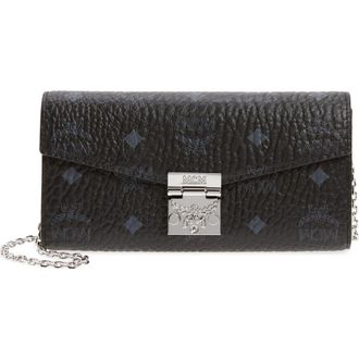 MCM Large Patricia Visetos Canvas Wallet on a Chain in Black at Nordstrom