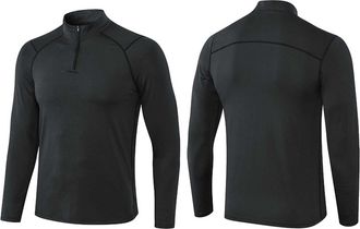 Generic Mens Gym T Shirt Long Sleeve Quarter Zip T-Shirts Quick Dry Sportswear with Thumb Holes Muscle Fit Designer Sports Tshirts Plain Mock Neck Athletic To