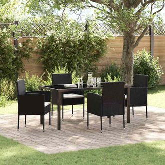vidaXL Conjunto De Comedor De Jard&iacute;n Con Coj&iacute;n 5 Pcs Negro Polirat&aacute;n Vidaxl