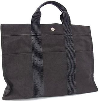 Herm&egrave;s Gray Canvas Handbag Tote Bag (Pre-Owned)
