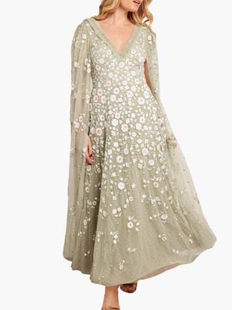 Needle & Thread Ethereal Blooms Cape Sleeve Ankle Gown in Aloe/multi at Nordstrom, Size 12