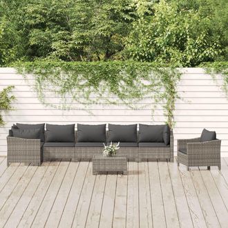 vidaXL Set De Muebles De Jard&iacute;n 8 Pzas Y Cojines Rat&aacute;n Sint&eacute;tico Gris Vidaxl