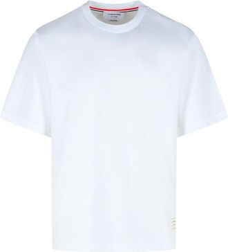Thom Browne White Cotton T-Shirt With Tricolor Stripe Detail