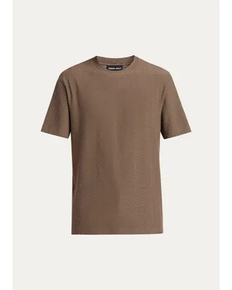 Giorgio Armani Mens Wool Textured Chevron Crewneck T-Shirt