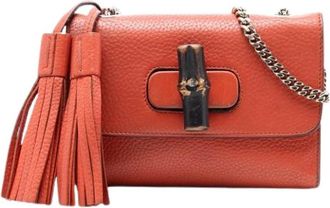Gucci Pre-owned Vintage Bamboo Crossbody Bag - Dames - Vintage Schoudertas - Oranje - ONE Size - Leer - Vintage