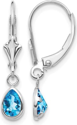 Diamond2Deal 14k White Gold 6x4mm Blue Topaz/December Earrings