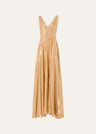 Akris Sleeveless Asymmetric Paneled Lam&eacute; Silk Gown