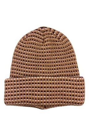 MARCUS ADLER Checkered Cuffed Knit Beanie in Camel at Nordstrom Rack