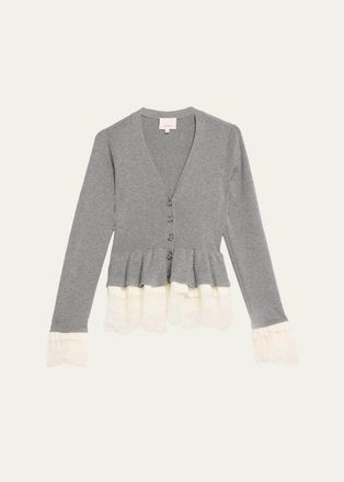 Cinq &agrave; Sept Dolly Ruffled Lace-Trimmed Peplum Cardigan