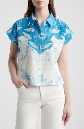 Cleobella Simone Cotton & Linen Button-Up Shirt in Celestia Print at Nordstrom, Size X-Large