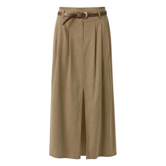Souvenir Midi Skirts, female, Beige, Size: S High-waist Long Skirt with Leather Belt