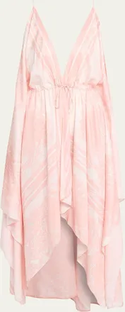 Balmain Plunging Drawstring High-Low Foulard Dress