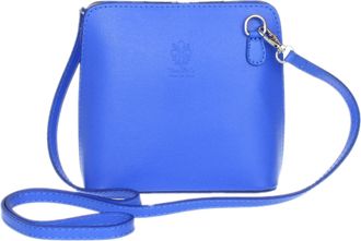 Girly HandBags Womens Small Vera Pelle Genuine Leather Handbag Rigid Cross Body Shoulder Bag Real Italian Metallic Mini Strap Texture Royal Blue