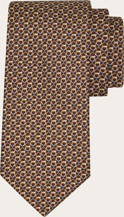 Ferragamo Men Gancini links print silk tie Brown