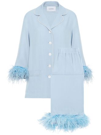 Sleeper Pyjama met veren afwerking - Blauw