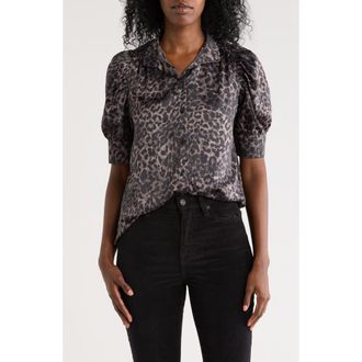 DKNY Puff Sleeve Button-Up Shirt in Disguise Black at Nordstrom Rack, Size X-Small