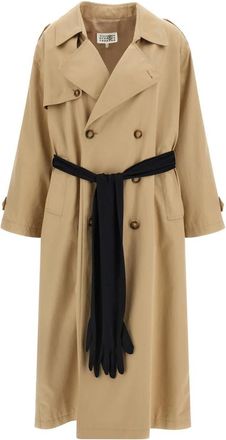 Maison Margiela Cotton Trenchcoat met Handschoenen - Dames - Trenchcoats - Beige - XS - Katoen - Jassen