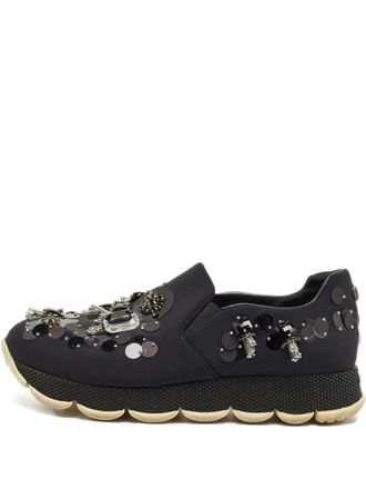 Prada crystal-embellishment slip-on sneakers - Blue