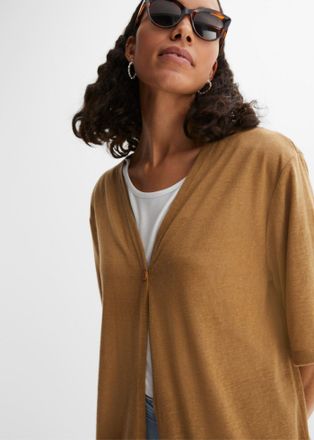 Bonprix Strickmantel BONPRIX, Damen, Gr. 32/34 (XS), beige, Obermaterial: 100% Polyester, bequem, M&auml;ntel Strickmantel, aus Polyester, Halbarm-&Auml;rmel, offenes D
