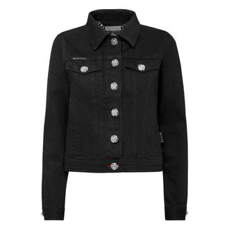 Philipp Plein Jassen, Dames, Zwart, XL, Denim, Denim Jacket