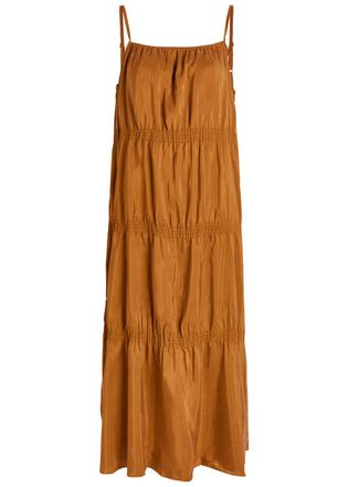 Eileen Fisher Eileen Fisher Tiered Silk Midi Dress - Bronze - L (UK 18-20 / XL)