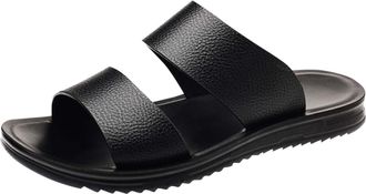 Generic Black Men Top Layer Cowhide Sandals Open Toe Soft Sole Breathable Soft Leather Beach Comfortable