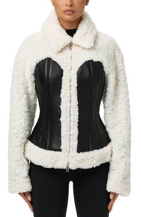 Naked Wardrobe High Pile Fleece Jacket in Black /White at Nordstrom Rack, Size X-Small