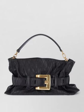 Balmain quilted flap clutch bag gold hardware handle
