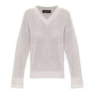 Fabiana Filippi V-hals trui met lange mouwen - Dames - V-hals truien - Beige - M - Katoen - Truien & Vesten