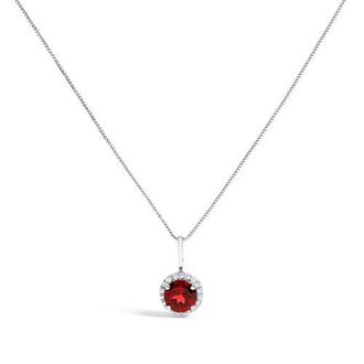 House of Brilliance 10K Gold Gemstone and 1/10 Cttw Diamond Accent Halo Pendant Necklace in White | Red Garnet at Nordstrom