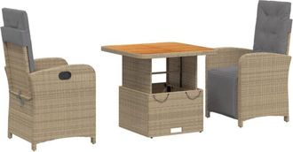 vidaXL Vidaxl - Set Comedor De Jard&iacute;n 3 Pzas Con Cojines Rat&aacute;n Sint&eacute;tico Beige