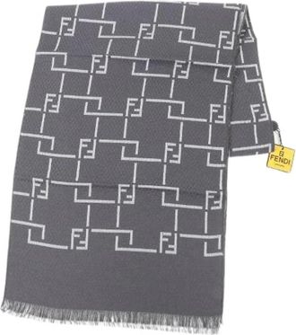 Fendi Pre-owned Scarves, female, Gray, Size: ONE SIZE Pre-owned FF Pattern Wool Angora Blend Stole