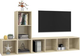 Berkfield Home Practical 3 Piece TV Cabinet Set Sonoma Oak Engineered Wood in Light Brown