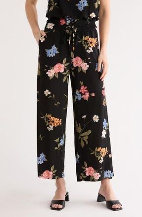 Ellen Tracy Smocked Crop Pants in Black Garden Floral at Nordstrom Rack, Size X-Large
