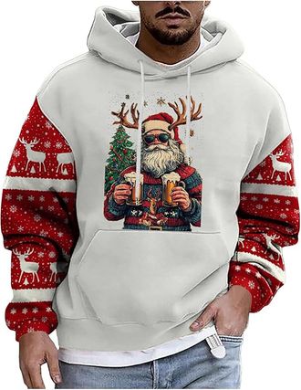 Generic Mens Christmas Hoodie Sweatshirt Mens Christmas Print Hooded Long Sleeve Hoodies Top Funny Christmas Jumpers Santa Festive Sweatshirt Xmas Party Hoode