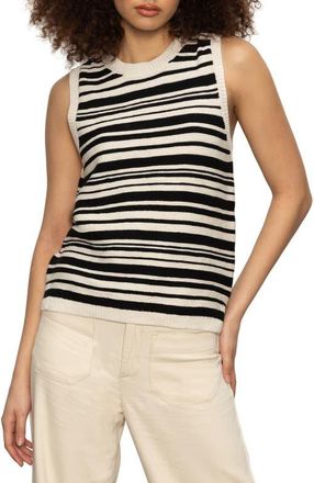 Sanctuary Stripe Sleeveless Cotton Sweater in Black/macrame at Nordstrom, Size X-Large