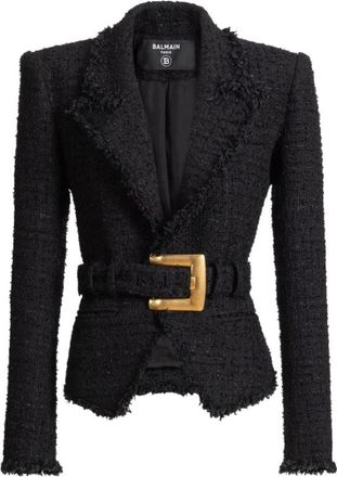 Balmain Geklede Tweed Jas - Dames - Blazers - Zwart - S - Tweed - Jassen