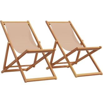 vidaXL Folding Beach Chairs 2 pcs Taupe Fabric and Solid Wood vidaXL