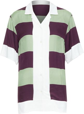Dries Van Noten Clive 8142 green purple striped bowling shirt FR34 XS