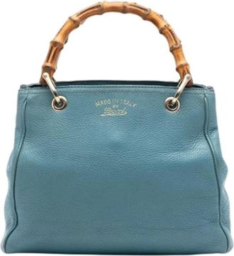Gucci Pre-owned Handbags, female, Blue, Size: ONE SIZE Pre-owned Bamboo Shopper Satchel