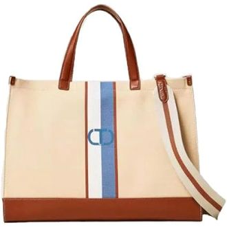 Twinset Canvas Shopper Bag - female - Twinset - Shopping Bags - Beige - ONE SIZE - Bags
