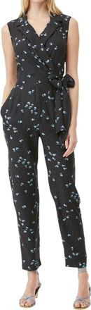 Rebecca Taylor Tailored Leandra Fleur Silk Tie Waist Jumpsuit In Black