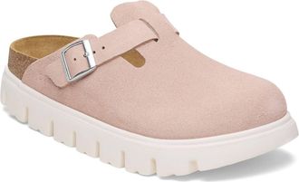 Birkenstock Womens Boston Chunky Suede Clogs In Light Rose