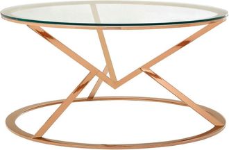 Premier Housewares Interiors by Premier Unique Corseted Round Rose Gold Coffee Table, Geometric Display Table, Versatile Decorative Coffee Table