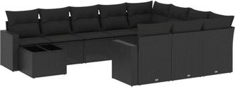 vidaXL Set De Sof&aacute;s De Jard&iacute;n 11 Pzas Y Cojines Rat&aacute;n Sint&eacute;tico Negro Vidaxl